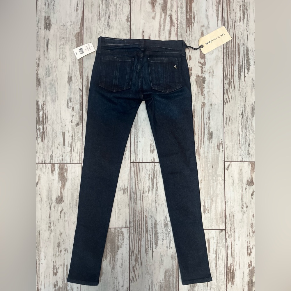 Rag & Bone Kensington Moto Skinny Jeans Dark Blue Zip Detail Size 24 NWT - Picture 12 of 16
